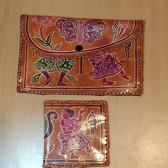 Hand Tooled Leather Tribal Clutch and Wallet - Picture 4 of 13